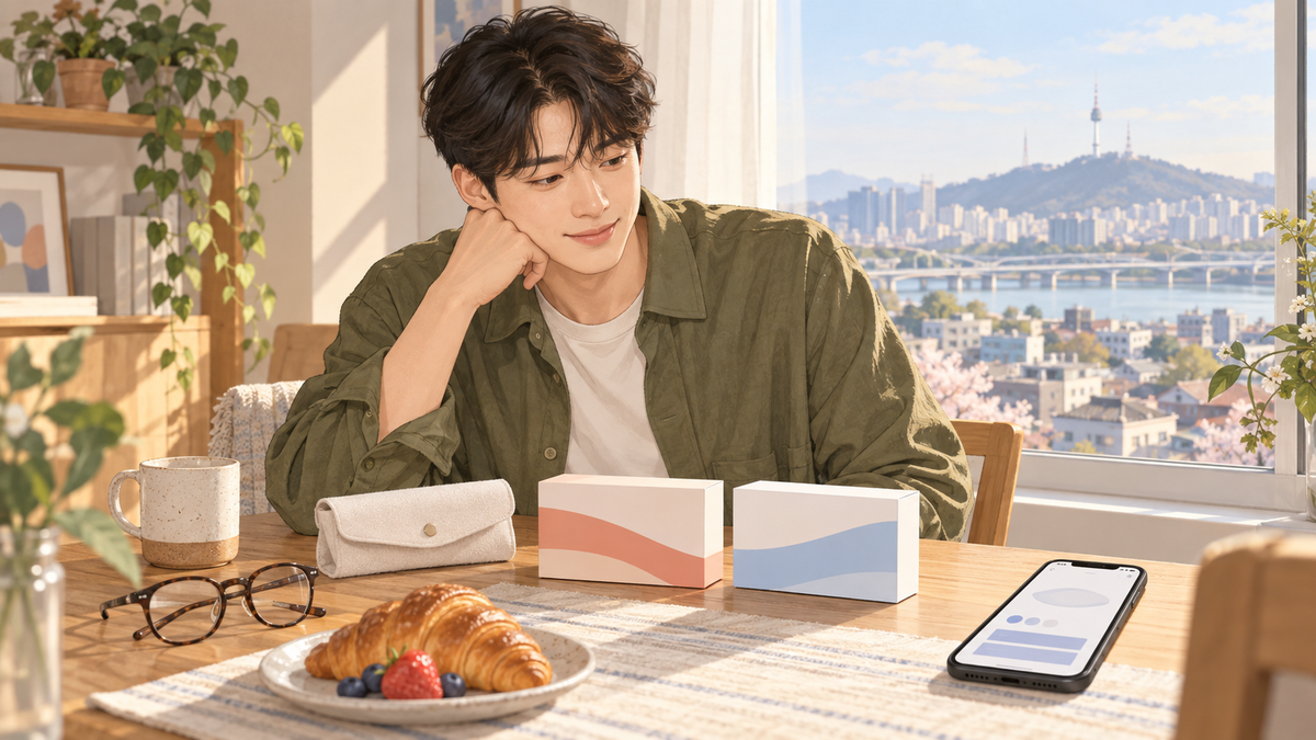 같은 도수로 다른 브랜드 렌즈를 비교해 보기 전 현재 쓰는 렌즈 정보를 살펴보는 모습