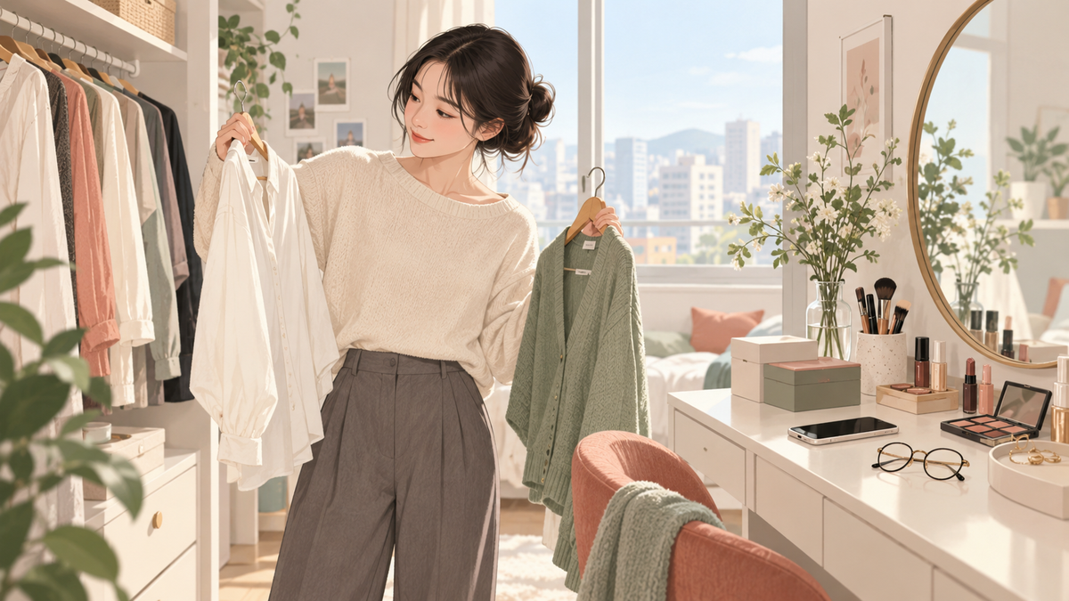 사진 찍는 날 컬러렌즈가 너무 튀지 않도록 옷과 분위기를 함께 살펴보는 생활 장면