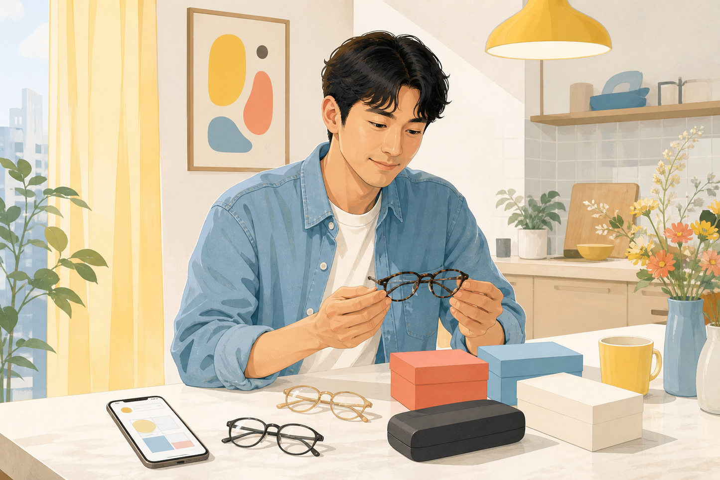 일요일 휴무를 앞두고 집에서 렌즈 준비 일정을 차분히 확인하는 장면